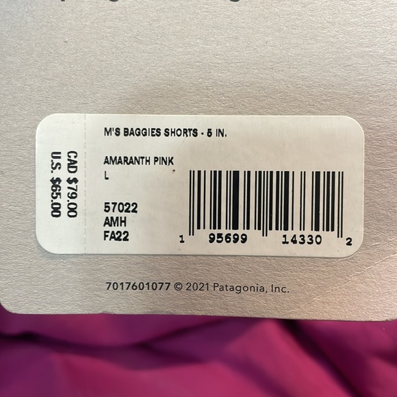 NWT Men’s Patagonia Baggies Shorts 5” - Sz L - Amaranth Pink - Picture 6 of 6